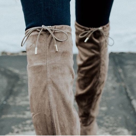 My Delicious Taupe Suede Over The Knee Heel Boots - Picture 7 of 7